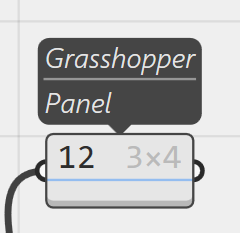 A panel displaying a single number together with its metadata (12, 3×4). Informative — but strictly a display device.