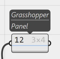 A panel displaying a single number together with its metadata (12, 3×4). Informative — but strictly a display device.
